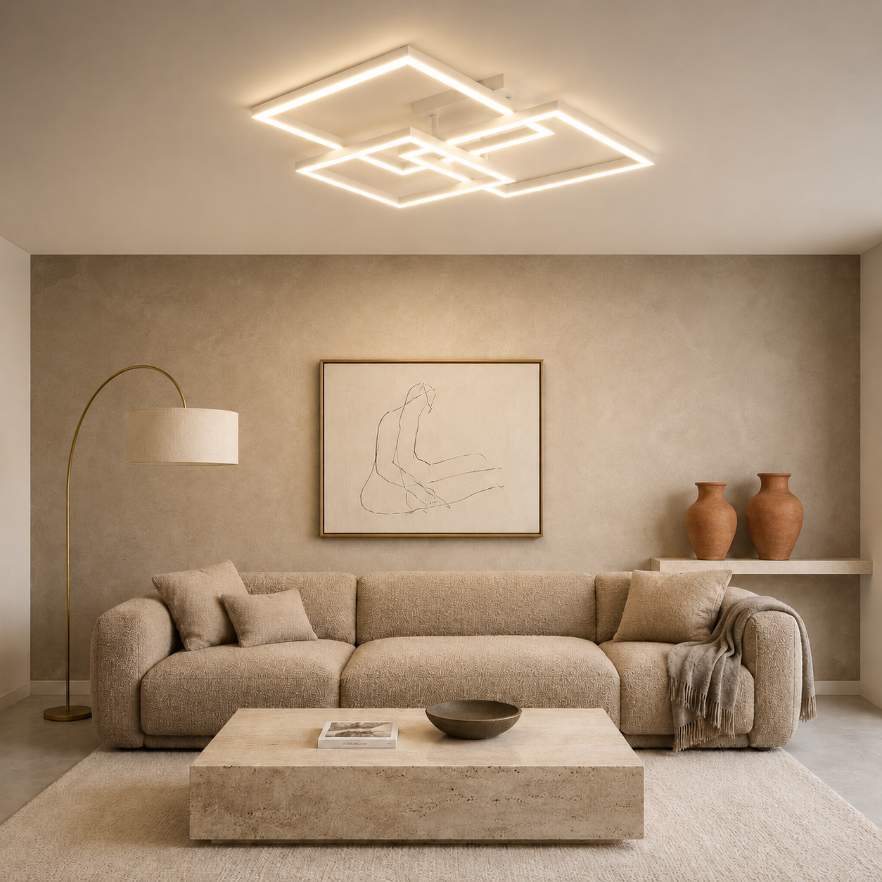 Plafonnier LED Carré Moderne Blanc | Lustre Aluminium 40W | Intensité Variable & Télécommande