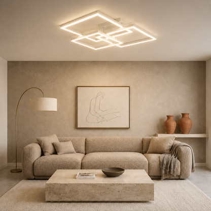 Plafonnier LED Carré Moderne Blanc | Lustre Aluminium 40W | Intensité Variable & Télécommande