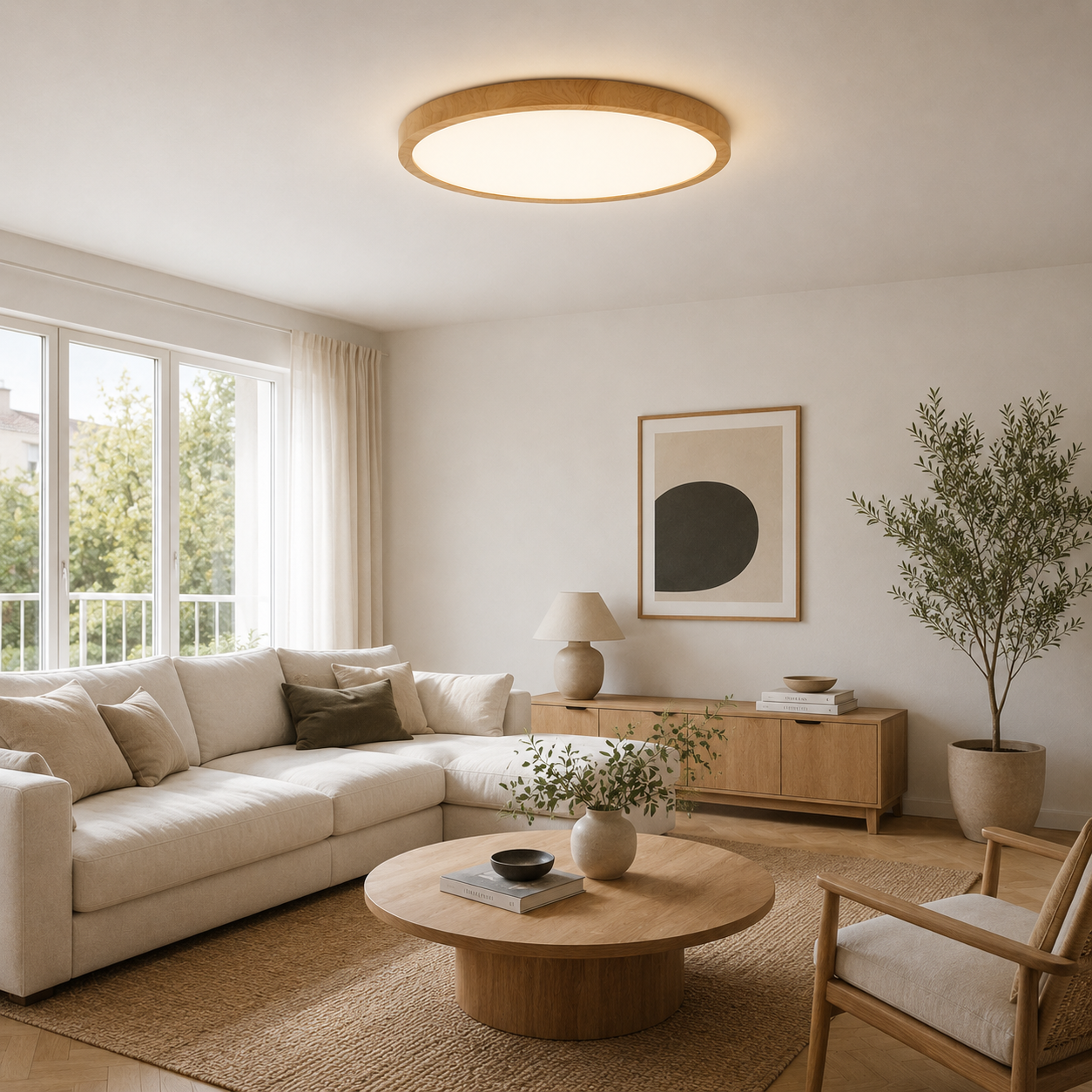 Plafonnier LED Ultra-Plat | Design Noir Bois & Blanc| CCT 3 Couleurs