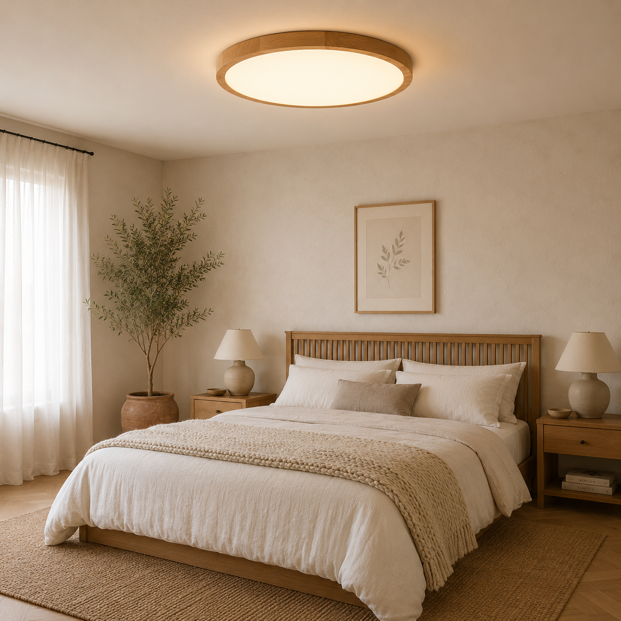 Plafonnier LED Ultra-Plat | Design Noir Bois & Blanc| CCT 3 Couleurs