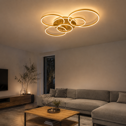Plafonnier LED Nordique à Anneaux | Lustre Aluminium & Acrylique | 3 Couleurs