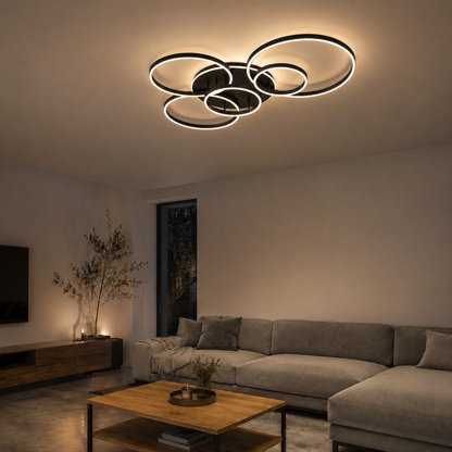 Plafonnier LED Nordique à Anneaux | Lustre Aluminium & Acrylique | 3 Couleurs