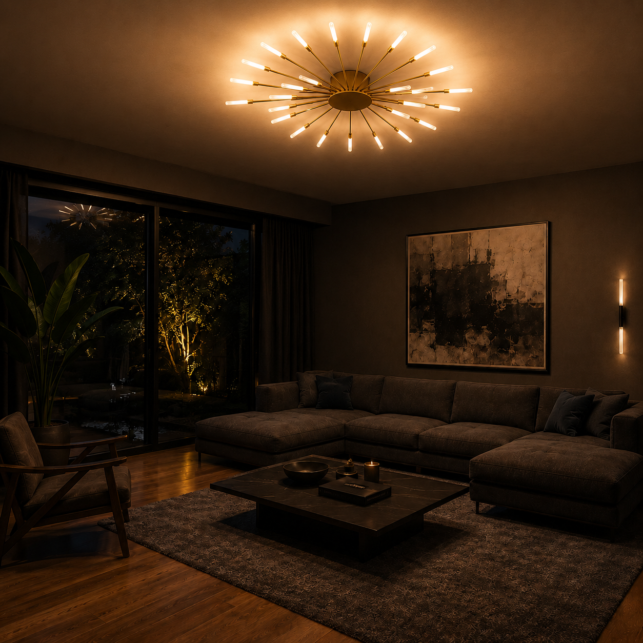 Lustre LED Feux d'Artifice Or | Plafonnier Moderne| Design Nordique