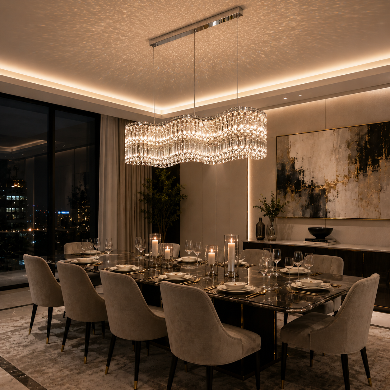 Lustre de Luxe en Cristal K9 | Plafonnier LED Moderne 3 Couleurs | Design L Or