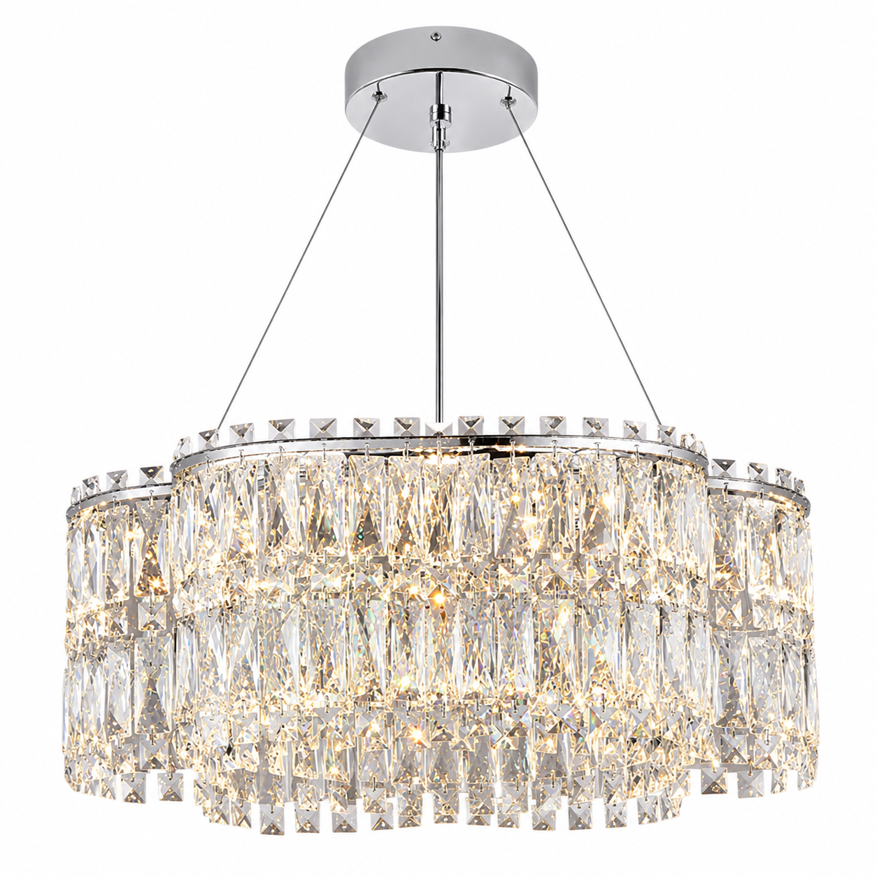 Lustre de Luxe en Cristal K9 | Plafonnier LED Moderne 3 Couleurs | Design D Or