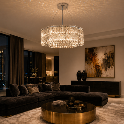 Lustre de Luxe en Cristal K9 | Plafonnier LED Moderne 3 Couleurs | Design D Or