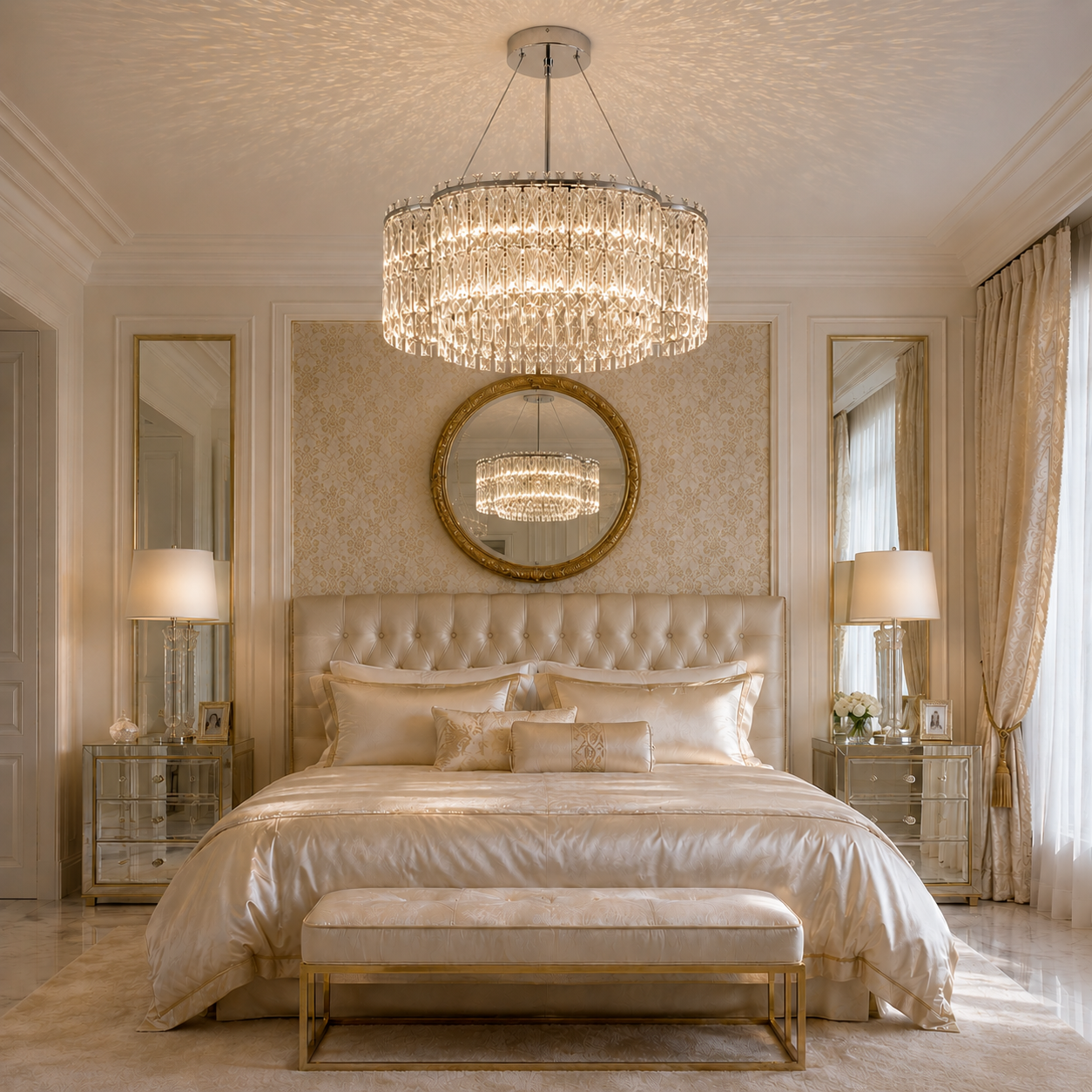 Lustre de Luxe en Cristal K9 | Plafonnier LED Moderne 3 Couleurs | Design D Or