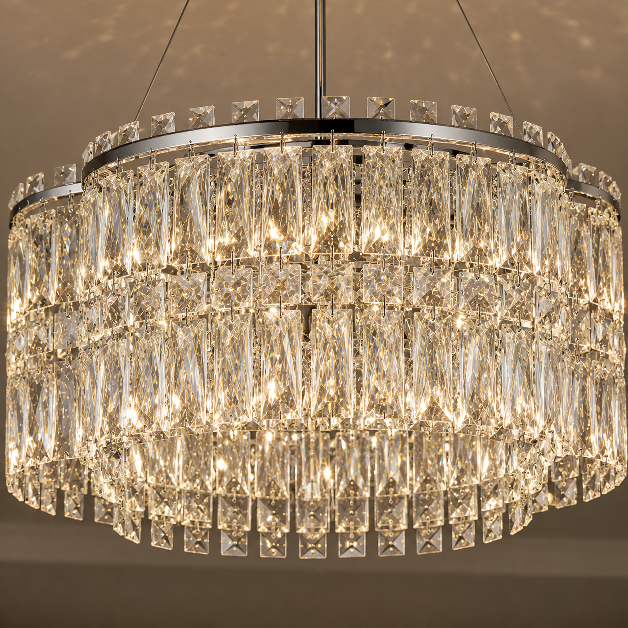 Lustre de Luxe en Cristal K9 | Plafonnier LED Moderne 3 Couleurs | Design D Or