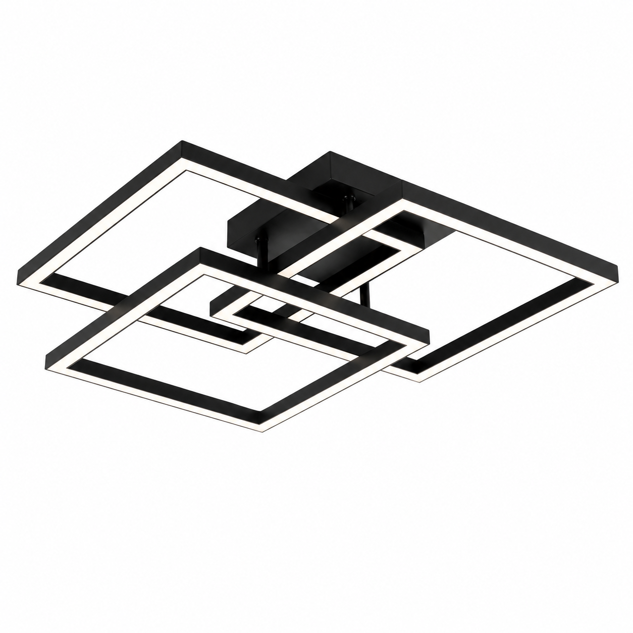 Plafonnier LED Géométrique Noir | Lustre Moderne 48W | Dimmable avec Télécommande