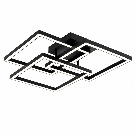 Plafonnier LED Géométrique Noir | Lustre Moderne 48W | Dimmable avec Télécommande