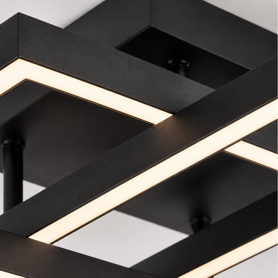Plafonnier LED Géométrique Noir | Lustre Moderne 48W | Dimmable avec Télécommande