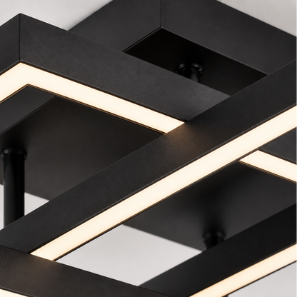 Plafonnier LED Géométrique Noir | Lustre Moderne 48W | Dimmable avec Télécommande