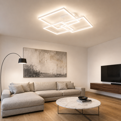Plafonnier LED Carré Moderne Blanc | Lustre Aluminium 40W | Intensité Variable & Télécommande