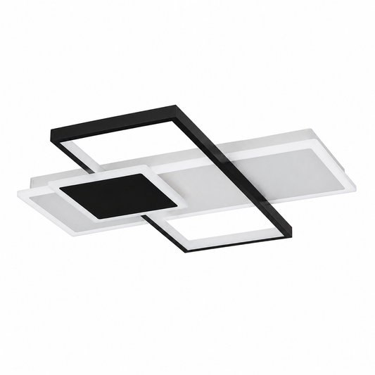 Plafonnier LED Géométrique Noir | Lustre Moderne 46W | Dimmable avec Télécommande