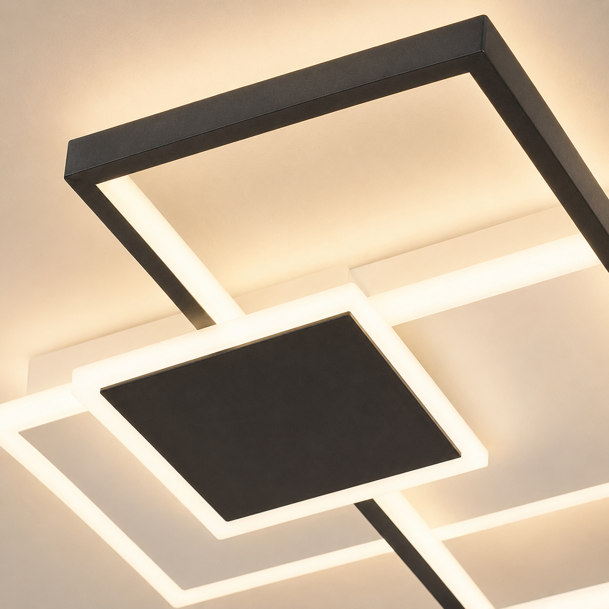 Plafonnier LED Géométrique Noir | Lustre Moderne 46W | Dimmable avec Télécommande