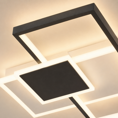 Plafonnier LED Géométrique Noir | Lustre Moderne 46W | Dimmable avec Télécommande