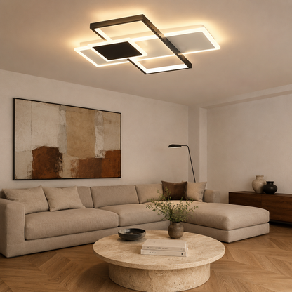 Plafonnier LED Géométrique Noir | Lustre Moderne 46W | Dimmable avec Télécommande