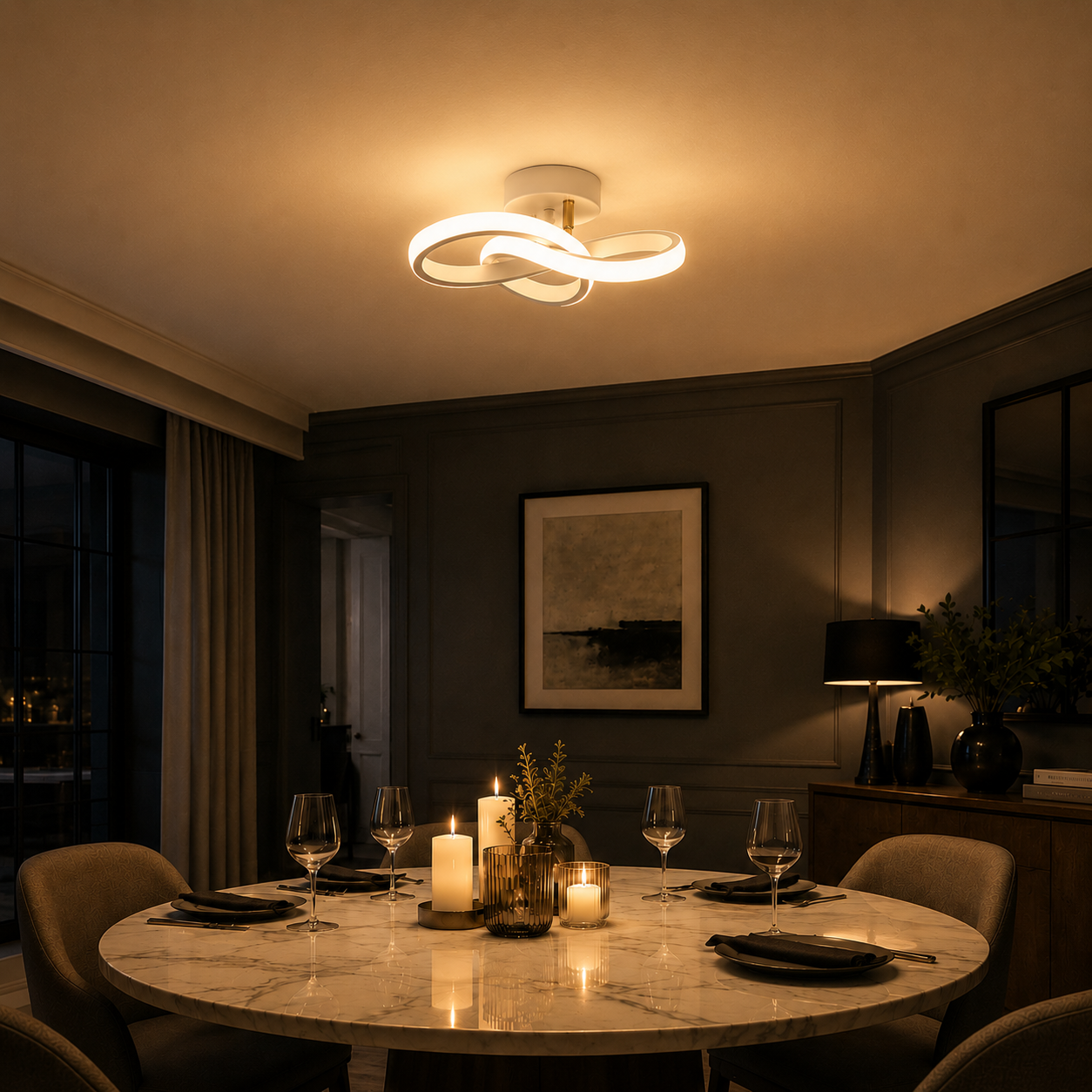Plafonnier LED Anneaux Entrelacés | Luminaire Design Blanc 20W | 3 Températures