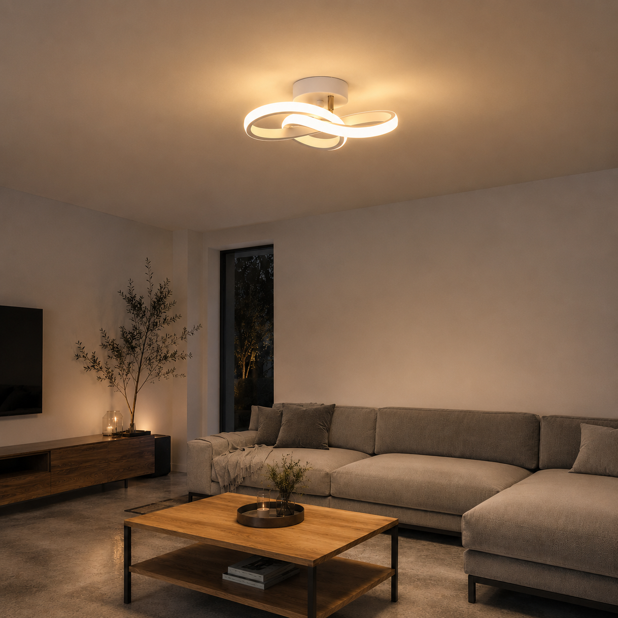 Plafonnier LED Anneaux Entrelacés | Luminaire Design Blanc 20W | 3 Températures