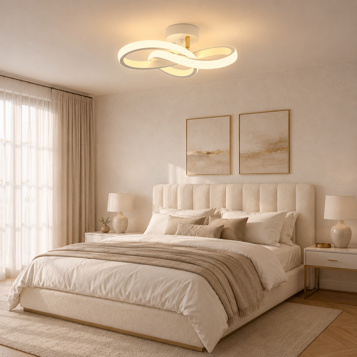 Plafonnier LED Anneaux Entrelacés | Luminaire Design Blanc 20W | 3 Températures