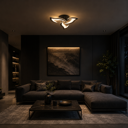 Plafonnier LED Design Fleur Noir | Éclairage 35W Variable | Salon & Chambre