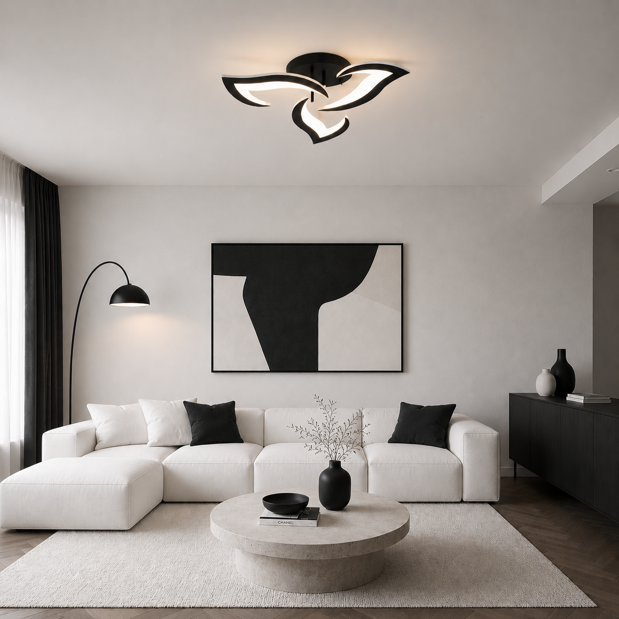 Plafonnier LED Design Fleur Noir | Éclairage 35W Variable | Salon & Chambre