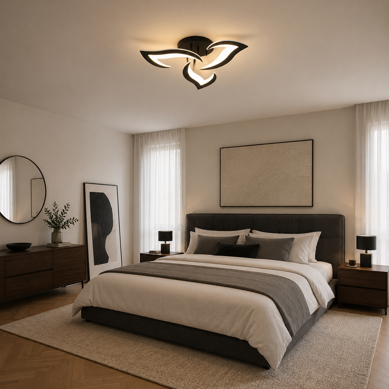 Plafonnier LED Design Fleur Noir | Éclairage 35W Variable | Salon & Chambre