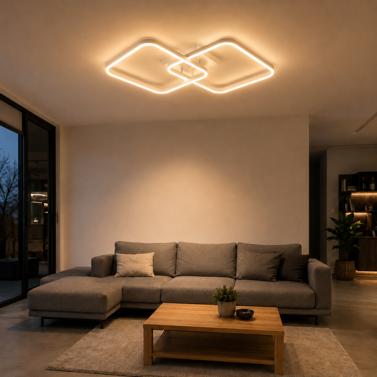 Plafonnier LED Géométrique Blanc | Lustre Moderne 50W | Dimmable avec Télécommande