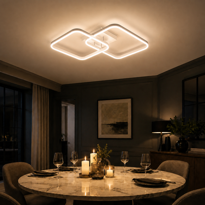 Plafonnier LED Géométrique Blanc | Lustre Moderne 50W | Dimmable avec Télécommande