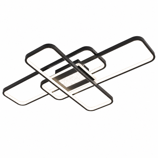 Plafonnier LED Géométrique Noir | Lustre Moderne 56W | Dimmable avec Télécommande