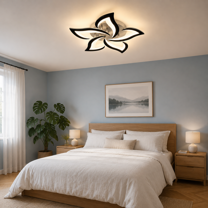 Plafonnier LED Moderne 5 Pétales | Luminaire Design Noir 60W | Blanc Froid 6500K