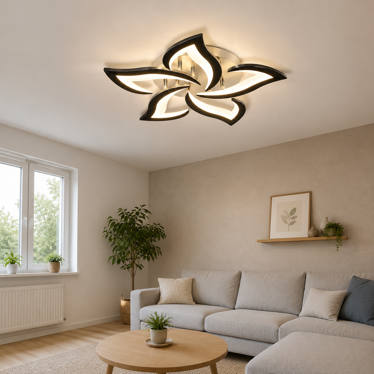 Plafonnier LED Moderne 5 Pétales | Luminaire Design Noir 60W | Blanc Froid 6500K