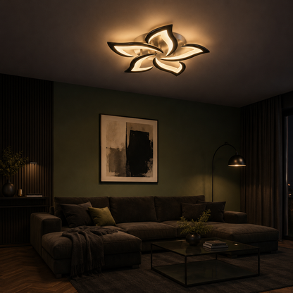 Plafonnier LED Moderne 5 Pétales | Luminaire Design Noir 60W | Blanc Froid 6500K