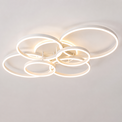 Plafonnier LED Nordique à Anneaux | Lustre Aluminium & Acrylique | 3 Couleurs