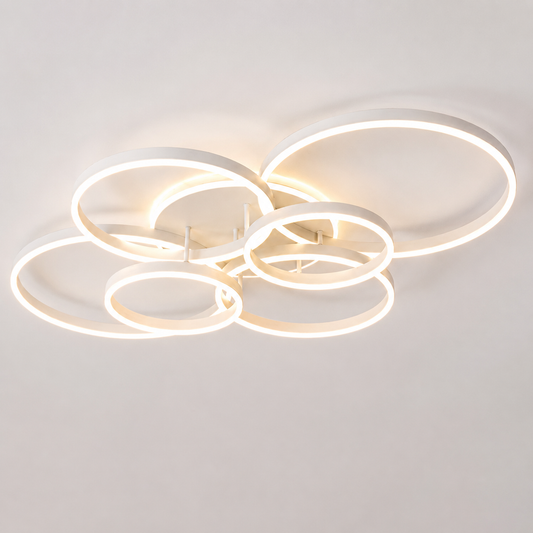 Plafonnier LED Nordique à Anneaux | Lustre Aluminium & Acrylique | 3 Couleurs