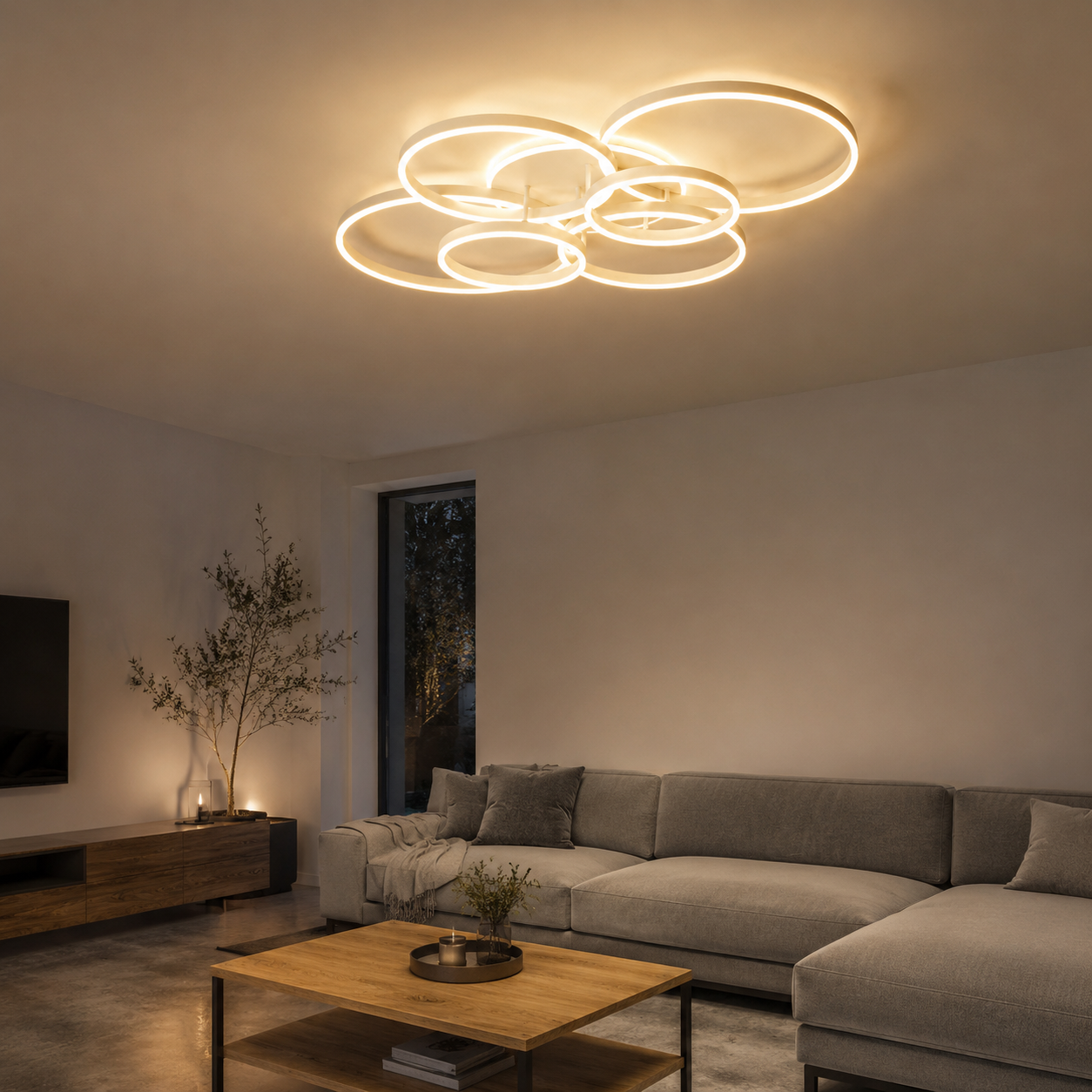Plafonnier LED Nordique à Anneaux | Lustre Aluminium & Acrylique | 3 Couleurs