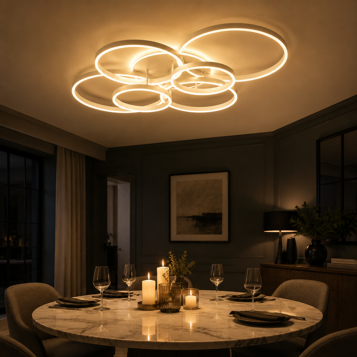 Plafonnier LED Nordique à Anneaux | Lustre Aluminium & Acrylique | 3 Couleurs