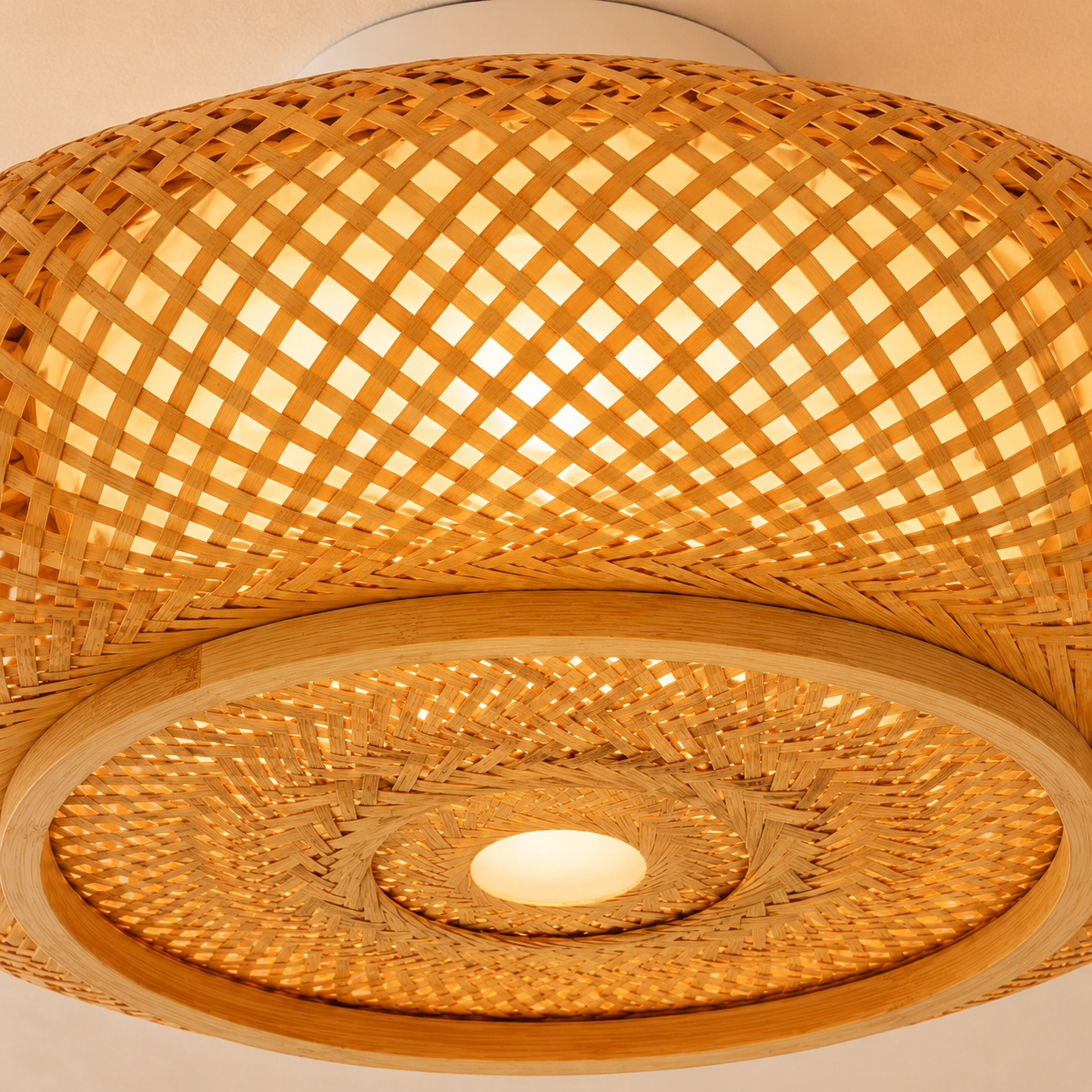 Plafonnier en Bambou Tissé Main | Luminaire Rotin Naturel | Design Boho Loft