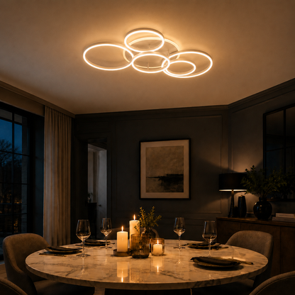 Plafonnier LED Nordique à Anneaux | Lustre Aluminium & Acrylique | 3 Couleurs