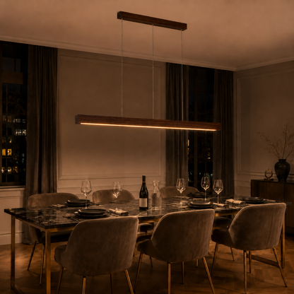 Suspension LED Bois Massif | Lustre Longue Bande Design | Luminaire Salle à Manger