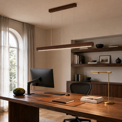 Suspension LED Bois Massif | Lustre Longue Bande Design | Luminaire Salle à Manger
