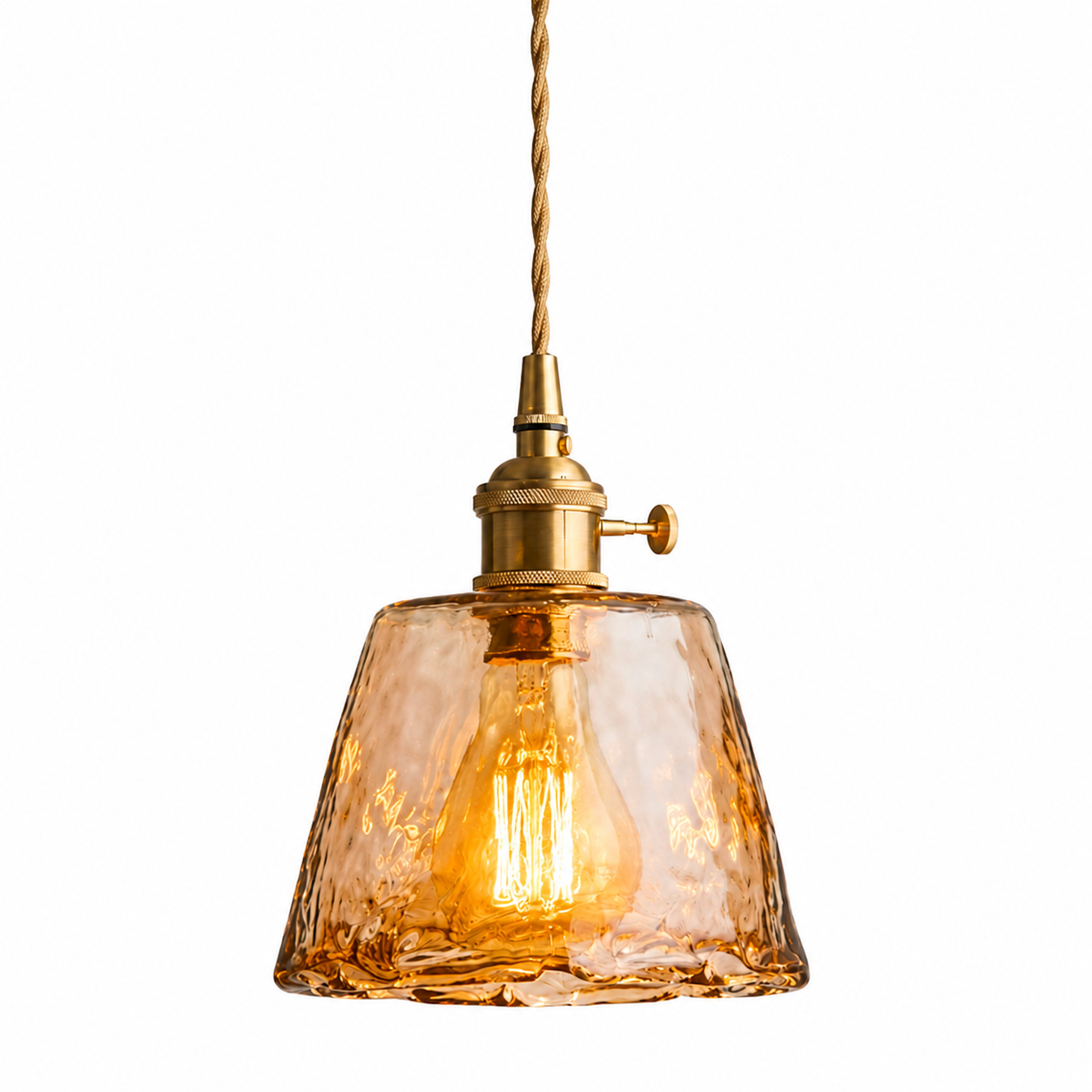 Suspension Vintage Verre Ambré | Lustre Design Japonais | Lampe E27 Rétro