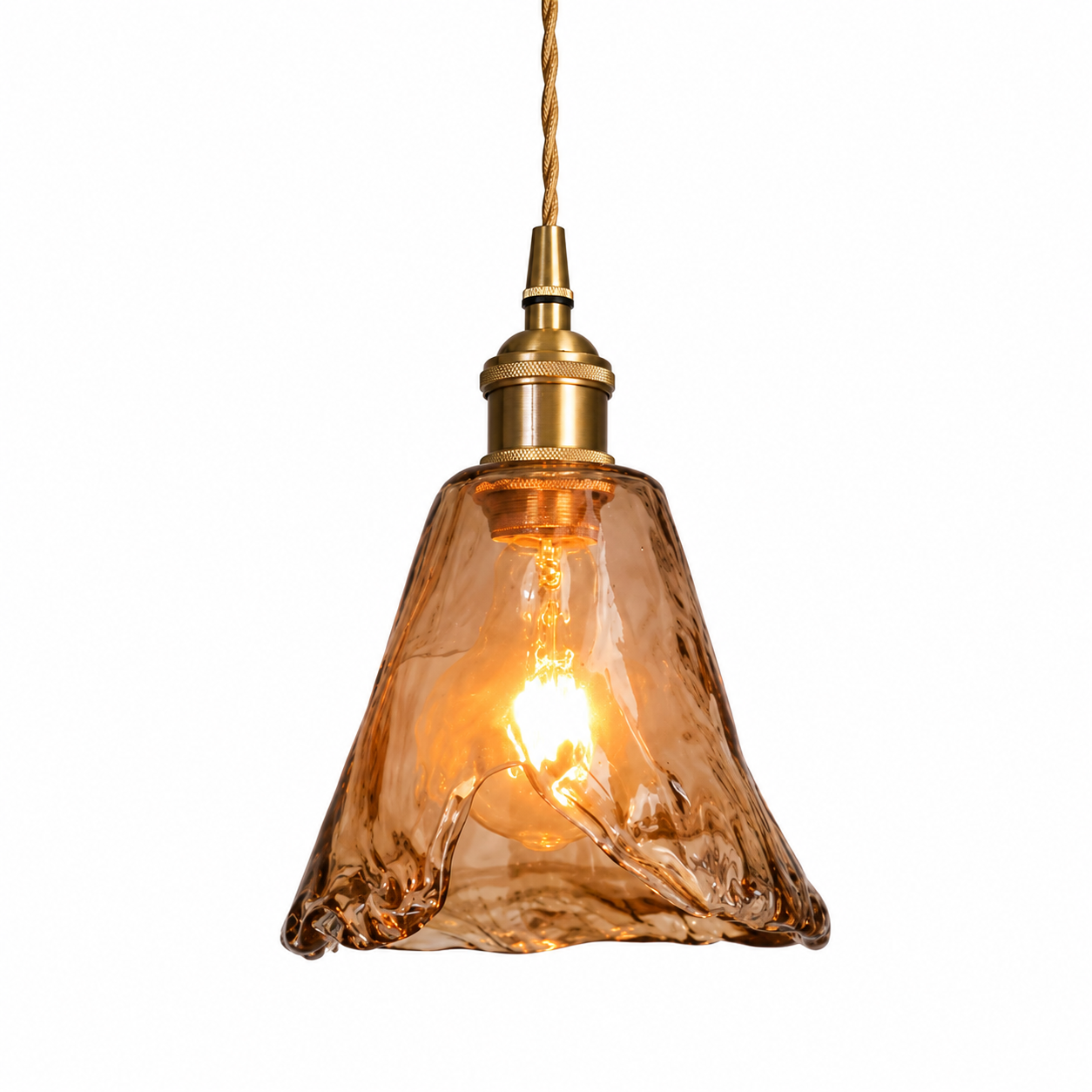 Suspension Vintage Verre Ambré | Lustre Design Japonais | Lampe E27 Rétro