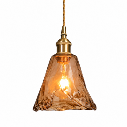 Suspension Vintage Verre Ambré | Lustre Design Japonais | Lampe E27 Rétro