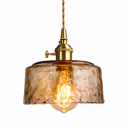 Suspension Vintage Verre Ambré | Lustre Design Japonais | Lampe E27 Rétro