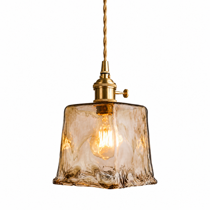 Suspension Vintage Verre Ambré | Lustre Design Japonais | Lampe E27 Rétro