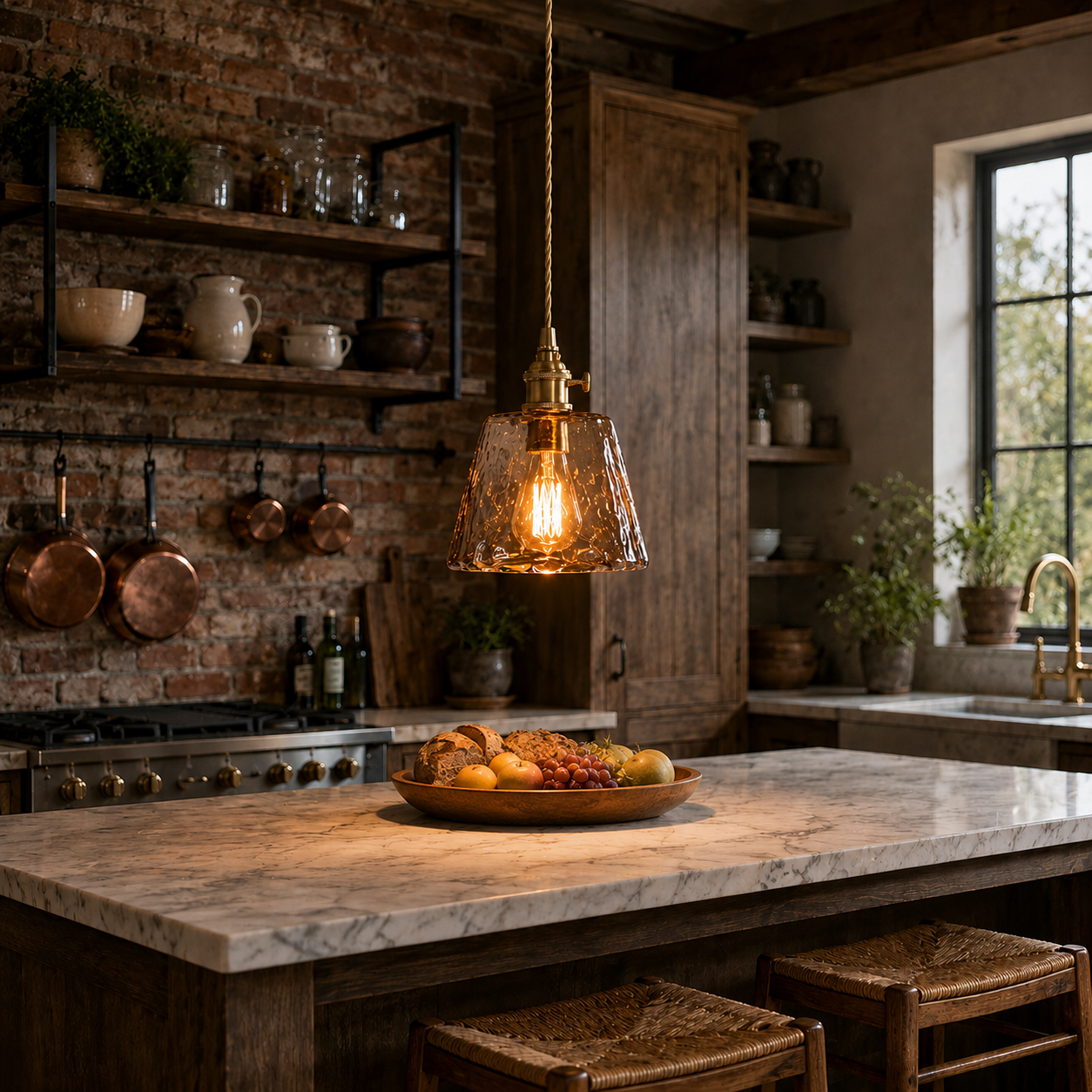 Suspension Vintage Verre Ambré | Lustre Design Japonais | Lampe E27 Rétro
