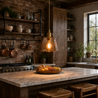 Suspension Vintage Verre Ambré | Lustre Design Japonais | Lampe E27 Rétro